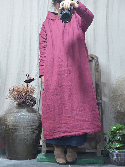 Robe chaude à capuche et poches 100 % Ramie pour femme