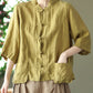 Stand Collar Vintage Linen Summer Women Shirt
