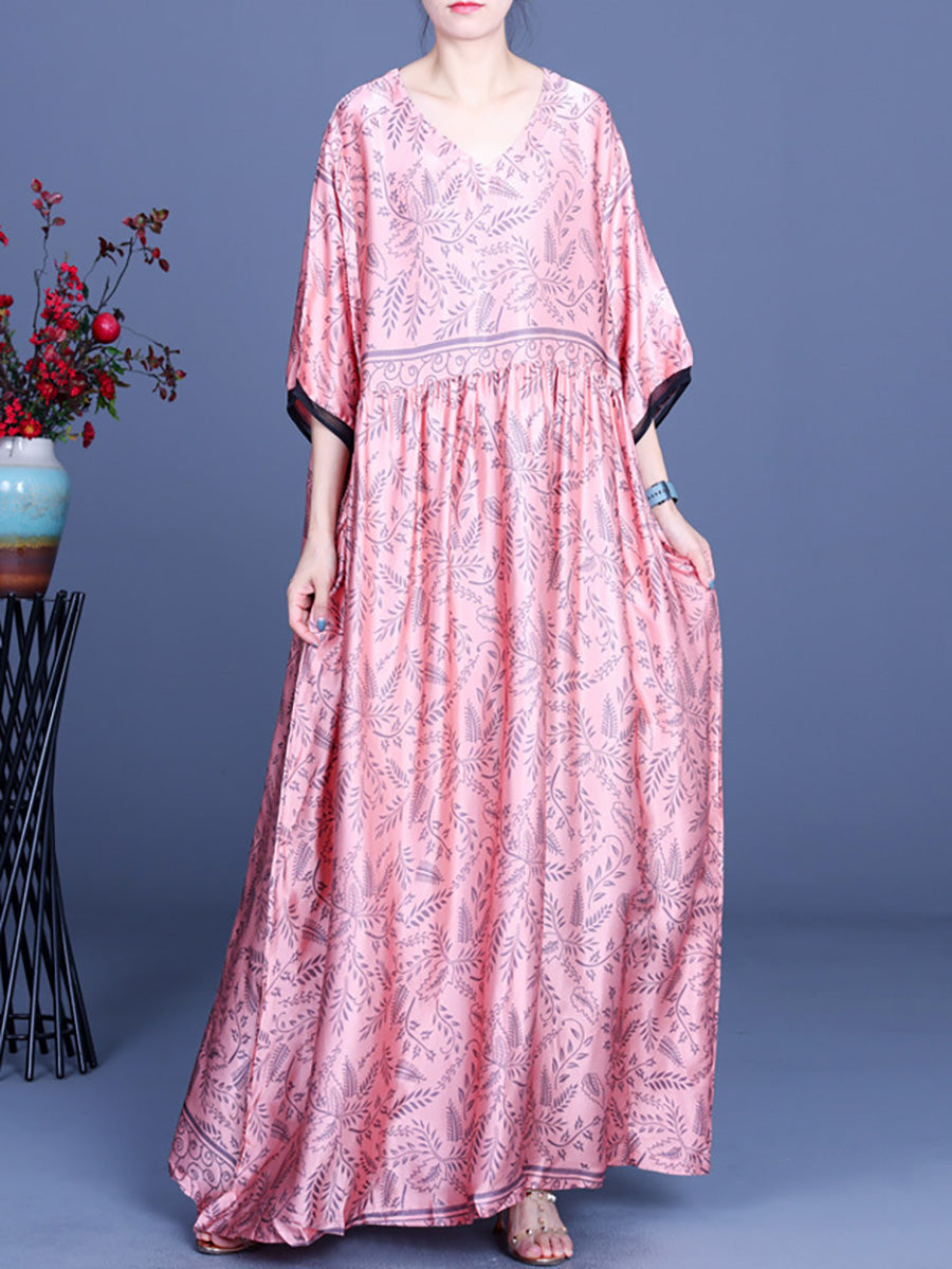 Rayon Floral Vintage Women Retro Maxi Dress