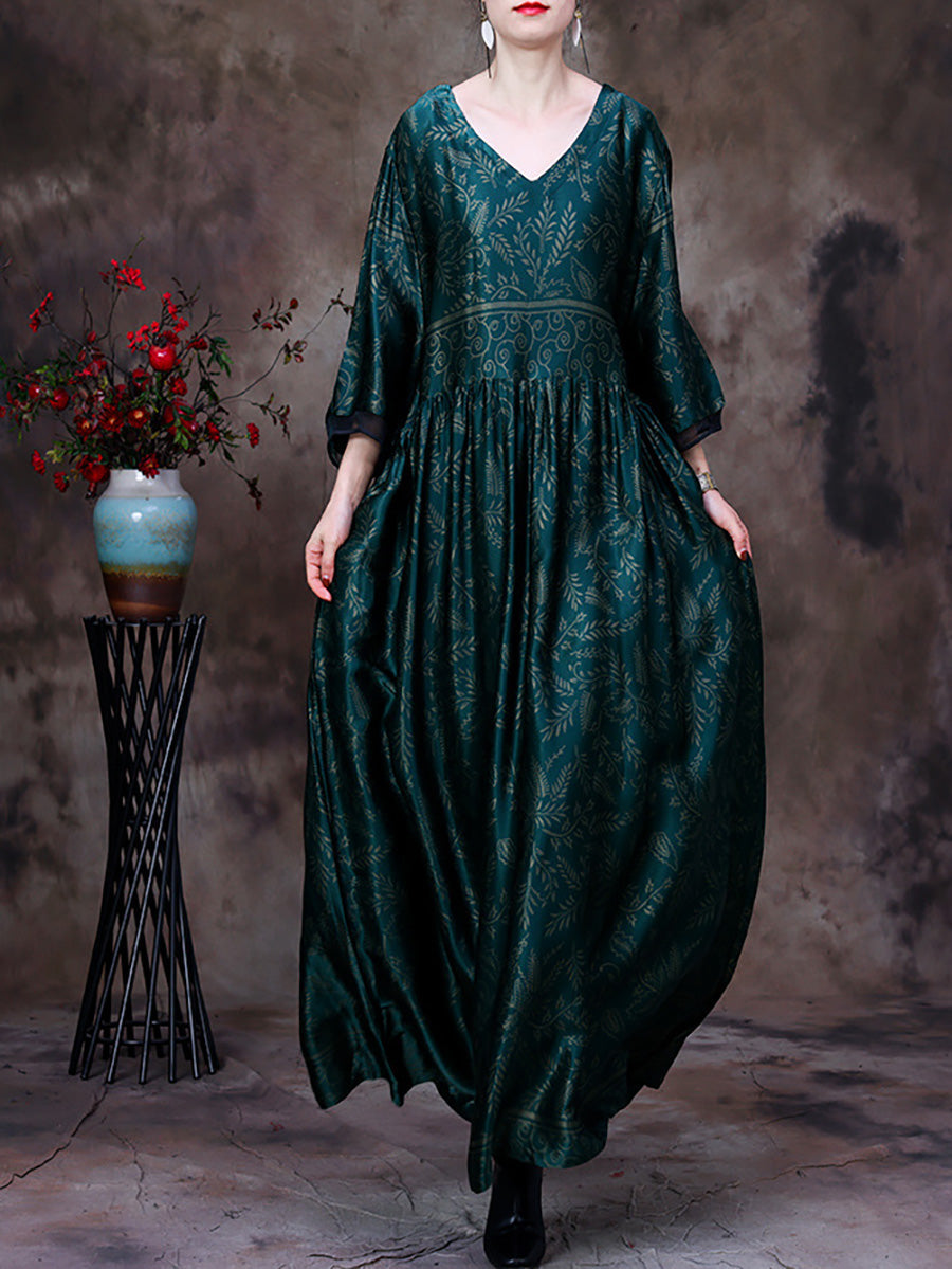 Robe longue rétro florale vintage pour femmes en rayonne