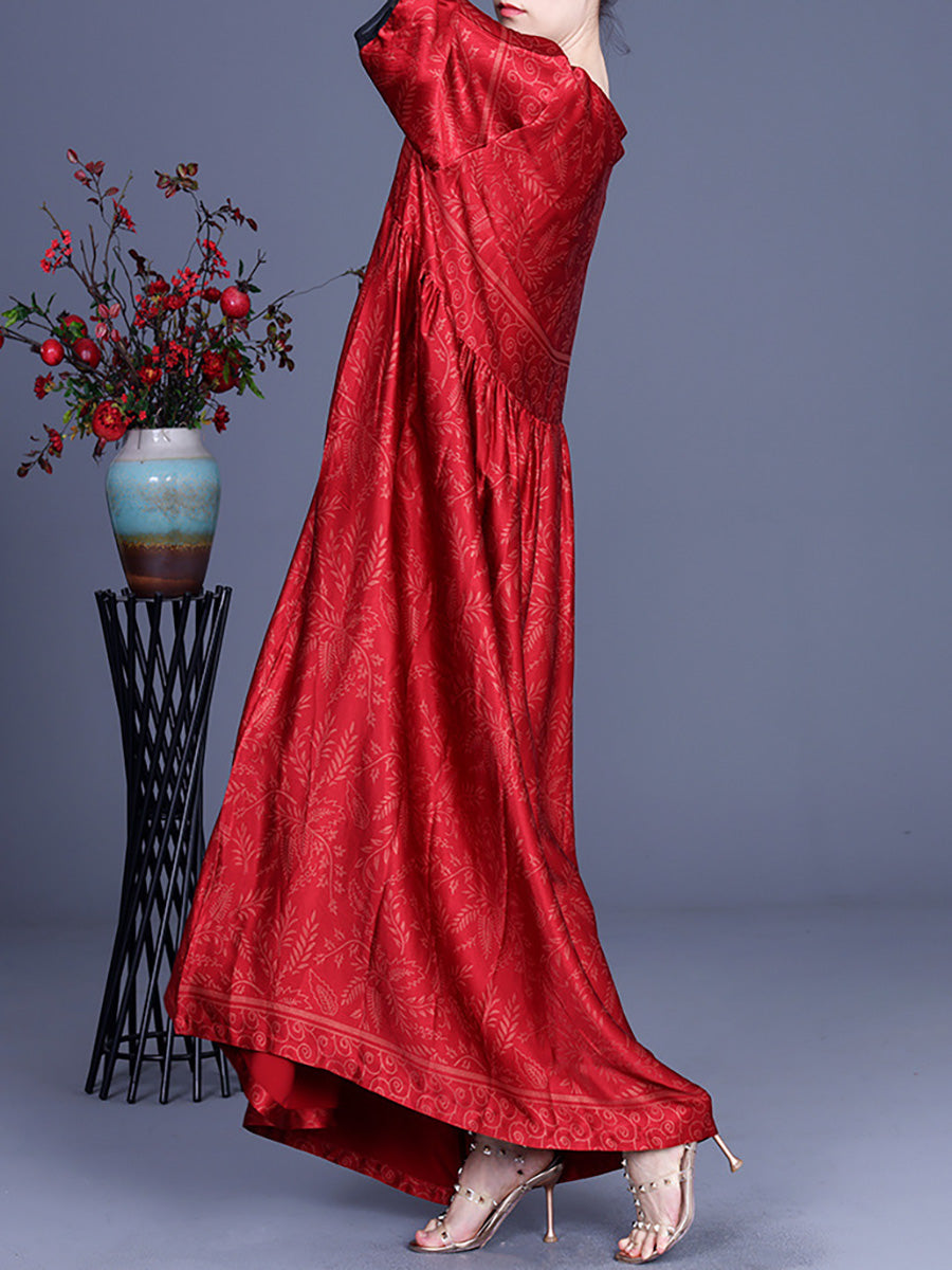 Robe longue rétro florale vintage pour femmes en rayonne