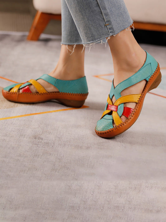 Sandales souples d'été en cuir vintage pour femmes