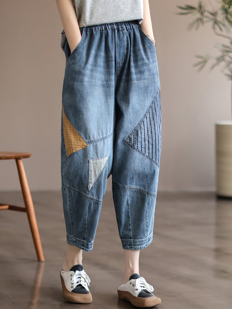 Patchwork Denim Women Casual Summer Loose Jeans