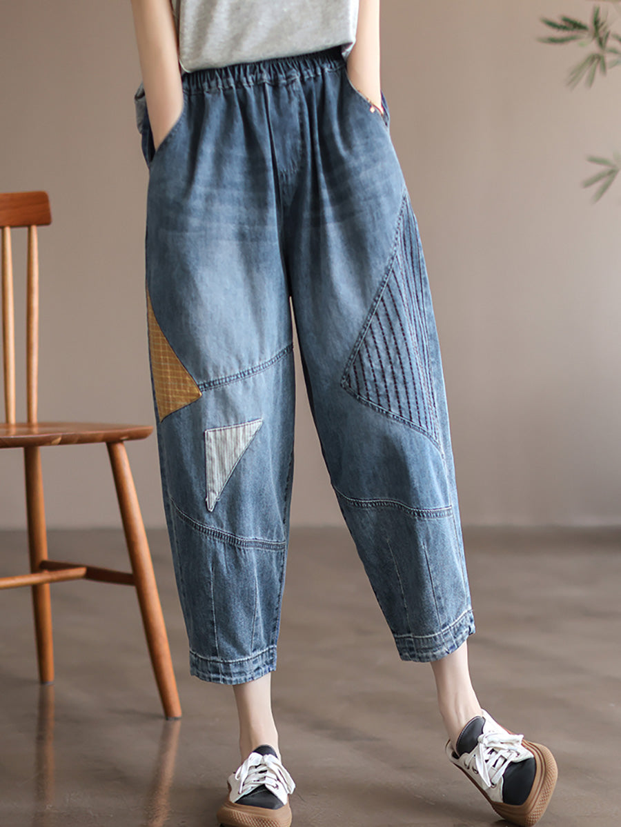 Patchwork Denim Women Casual Summer Loose Jeans