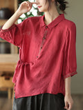 Summer Irregular Linen Vintage Women Loose Shirt