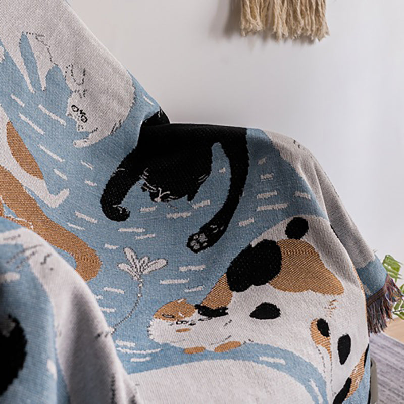 Couverture de ligne à motif de chat de dessin animé, serviette de canapé, couverture Jacquard 