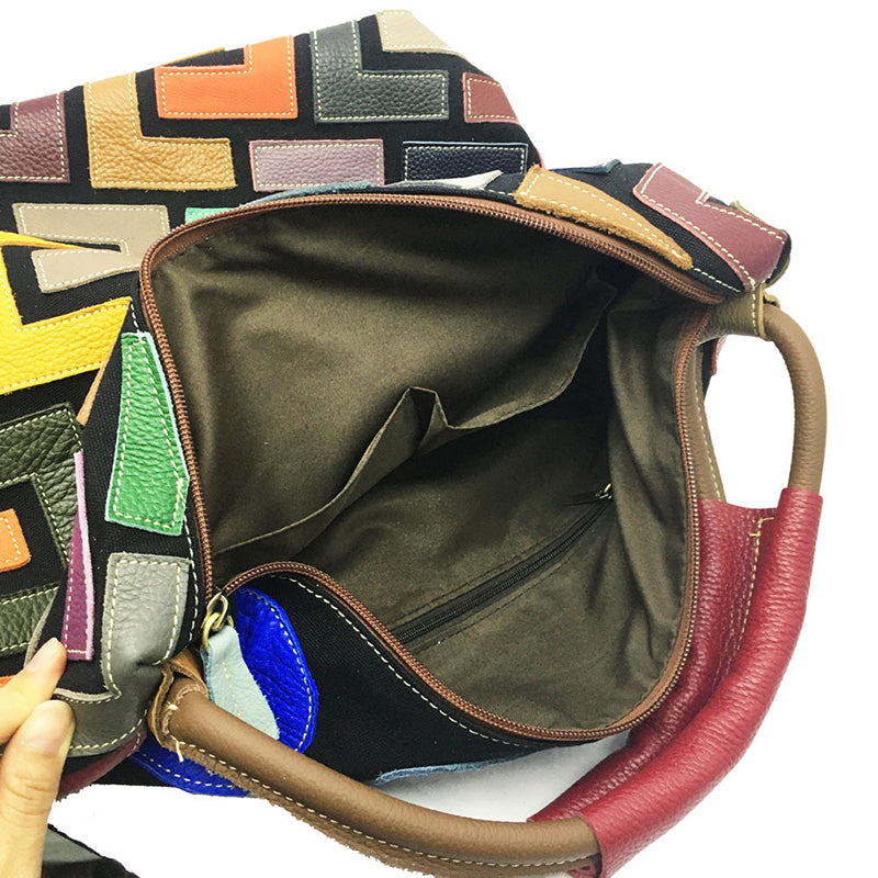 Women Colorblock Leather Handbag