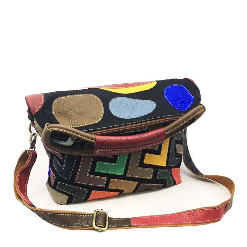 Women Colorblock Leather Handbag