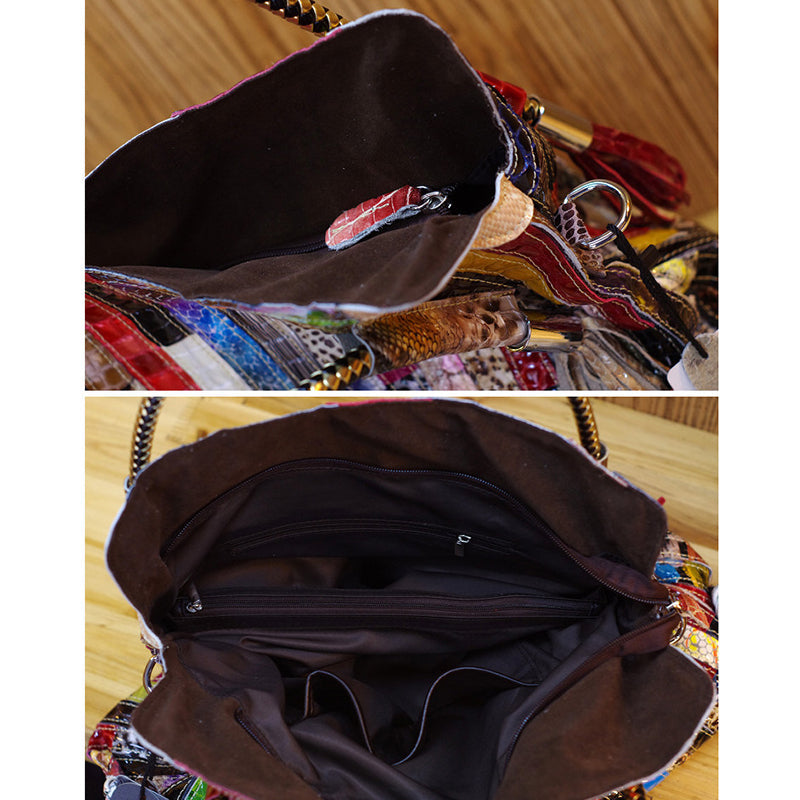 Women Striped Colorblock Leather Shoulder Bag