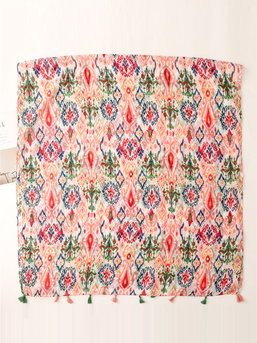 Women Multicolor Print Tassel Scarf