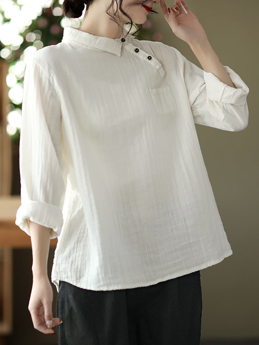 Women Vintage Oblique Long Sleeve Cotton Shirt
