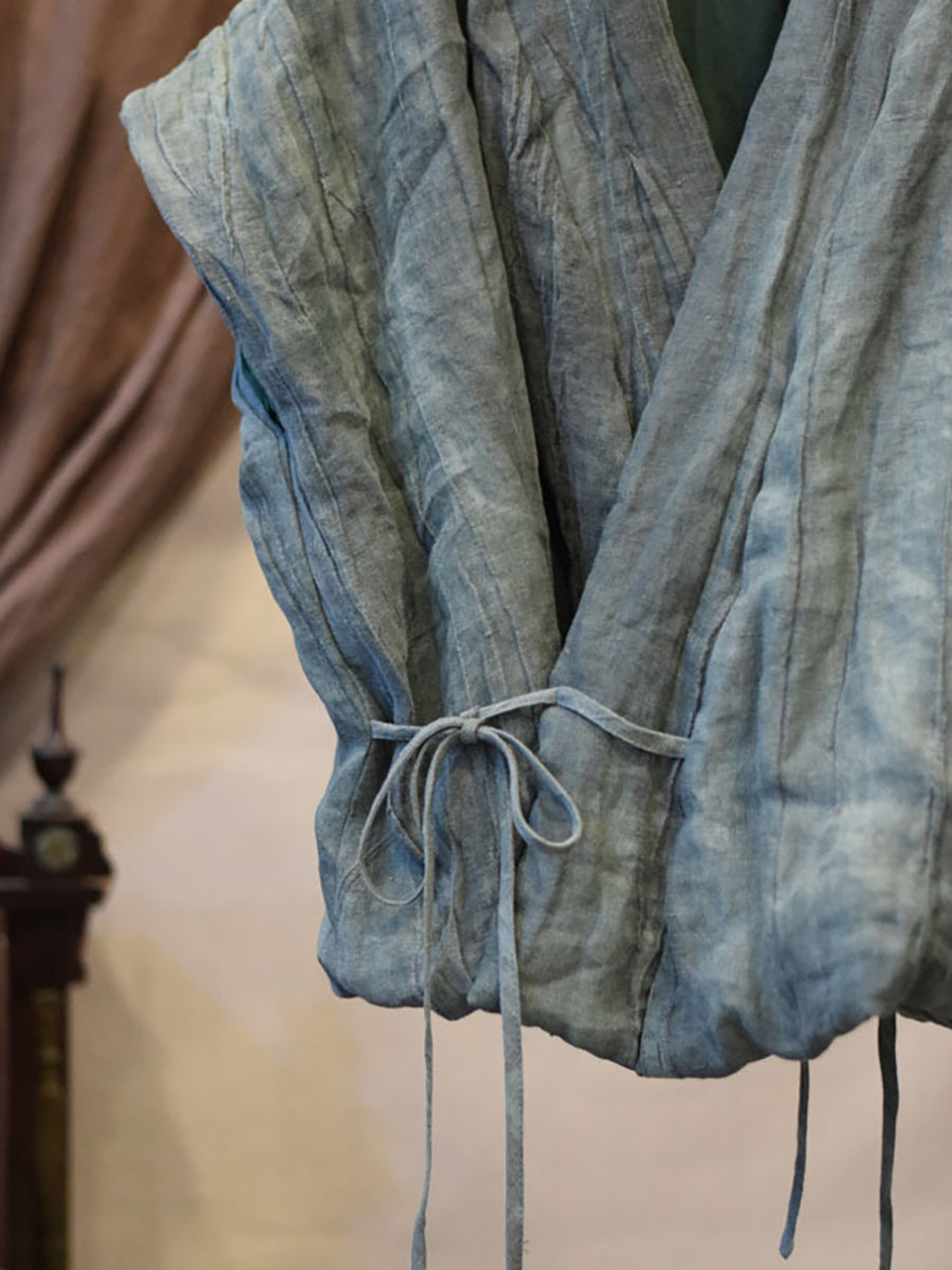 Winter Linen Irregular Warm Lace-up Women Vintage Waistcoat