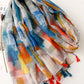 Women Colorful Print Tassel Scarf Shawl