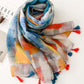 Châle écharpe à pompon imprimé coloré pour femmes