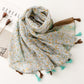 Women Ethnic Style Voile Tassel Floral Scarf Shawl