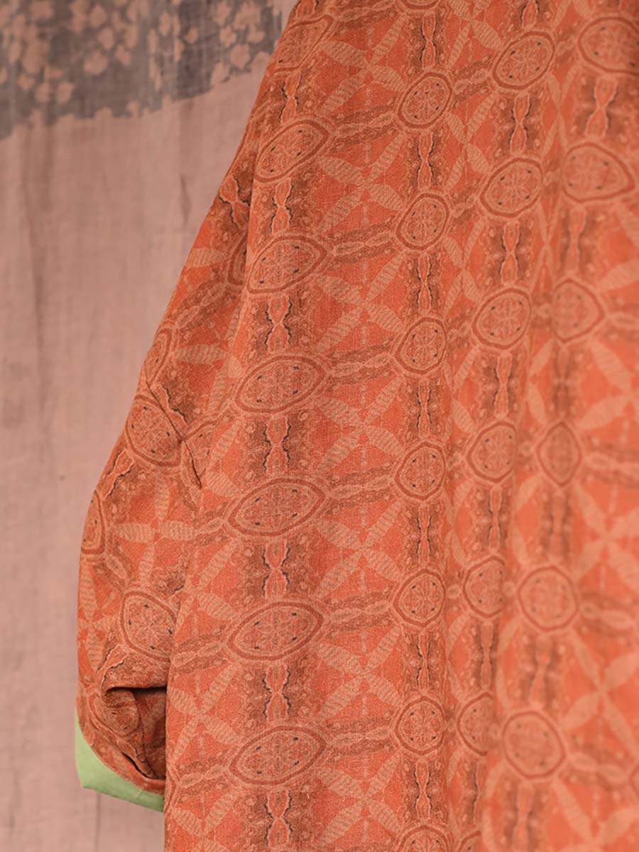Women Ethnic Flowers Print 100%Linen Coat
