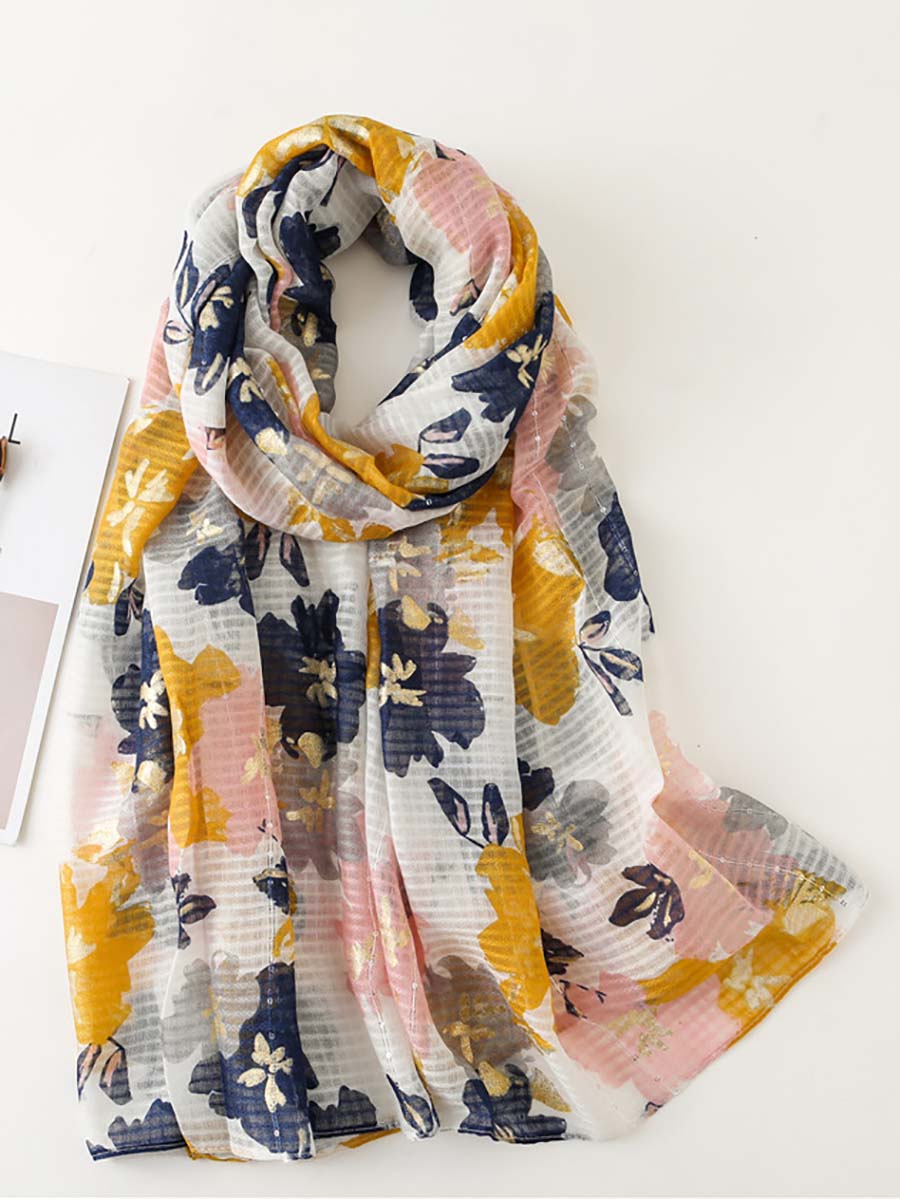 Flowers Print Sunscreen Shawl Cotton Scarves