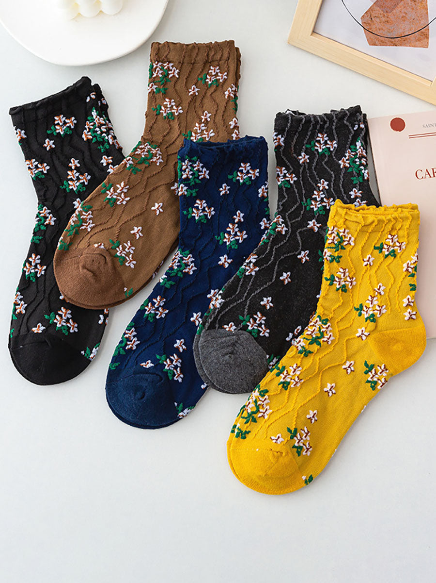 5 Pairs Korean Vintage Spiricle Jacquard Socks