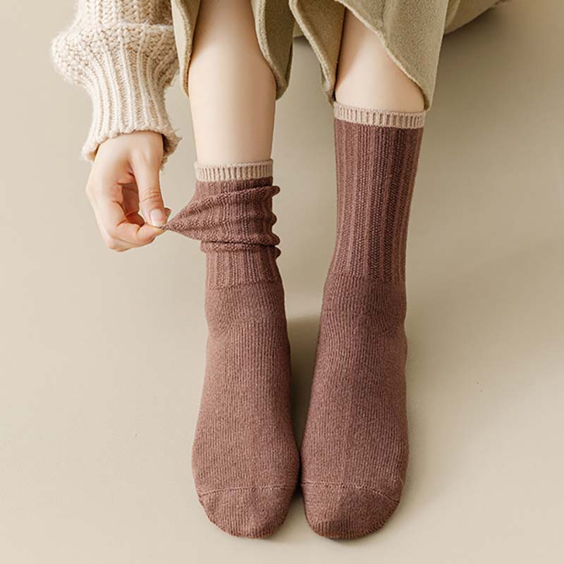 5 Pairs Women Winter Vintage Solid Warm Socks