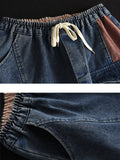 Women Spring Retro Patchwork Irregular Pocket Denim Pants