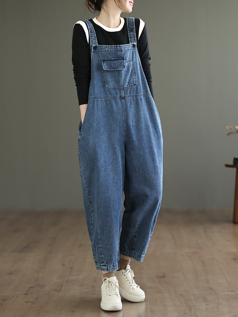 Combinaison en jean ample avec poches de printemps pour femmes