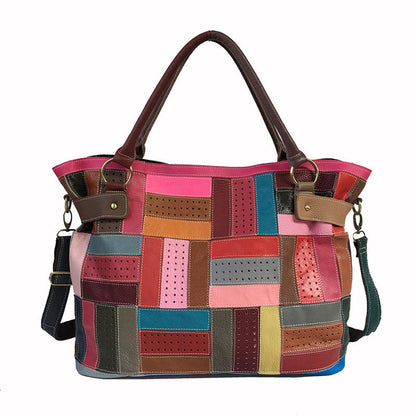 Women Casual Leather Color Spliced Handbag Crossbody Bag