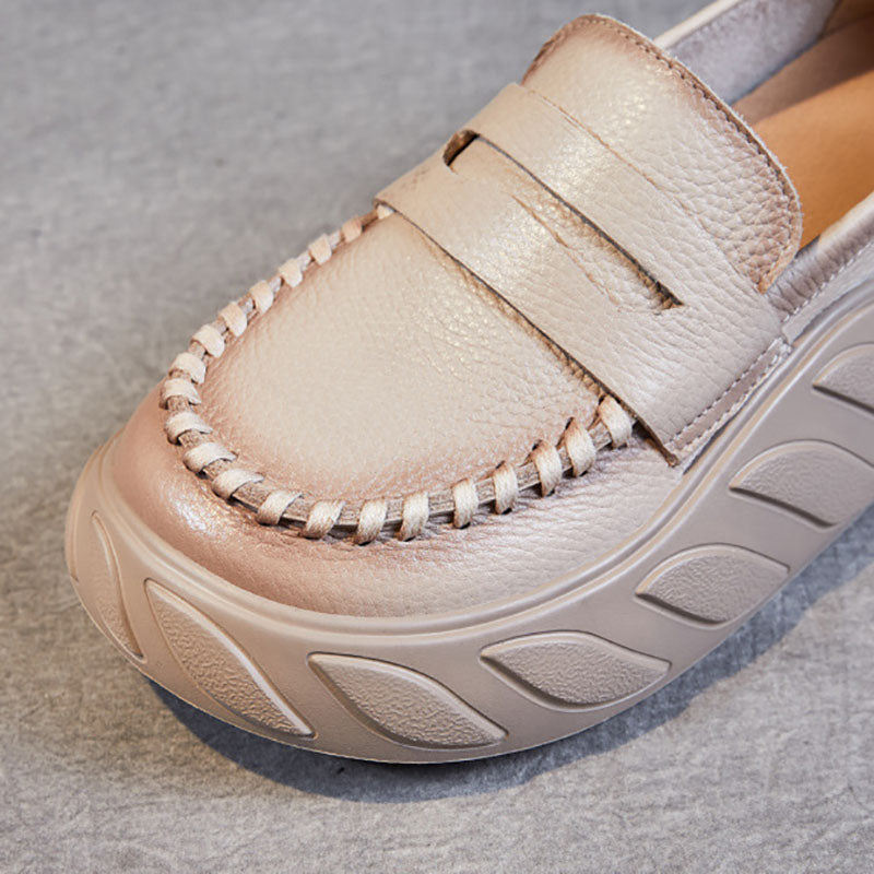 Women Casual Spring Leather Stitching Platform Shoes