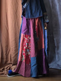 Women Summer Vintage Multicolor Patch Spliced Skirt