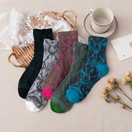 5 paires de chaussettes jacquard rétro pour femmes