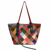 Women Retro Multicolor Spliced Leather Handbag