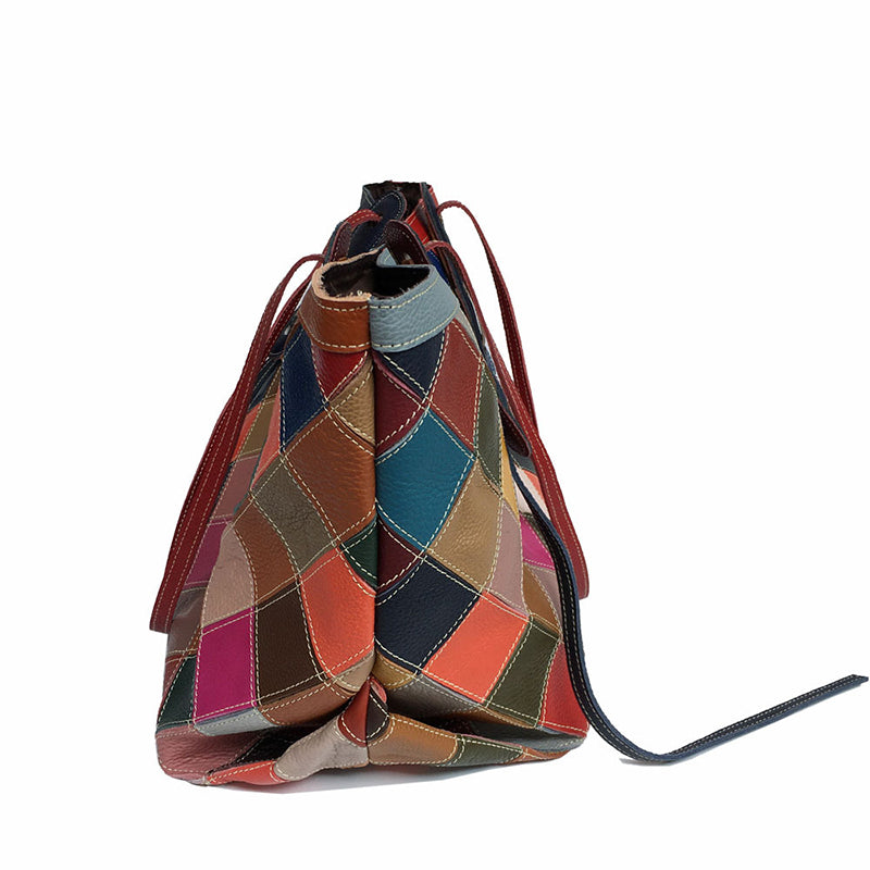 Women Retro Multicolor Spliced Leather Handbag