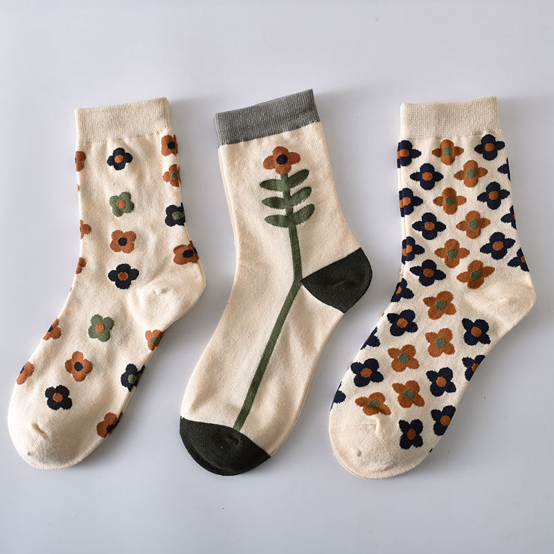 5 paires de chaussettes décontractées à fleurs en losange pour femmes
