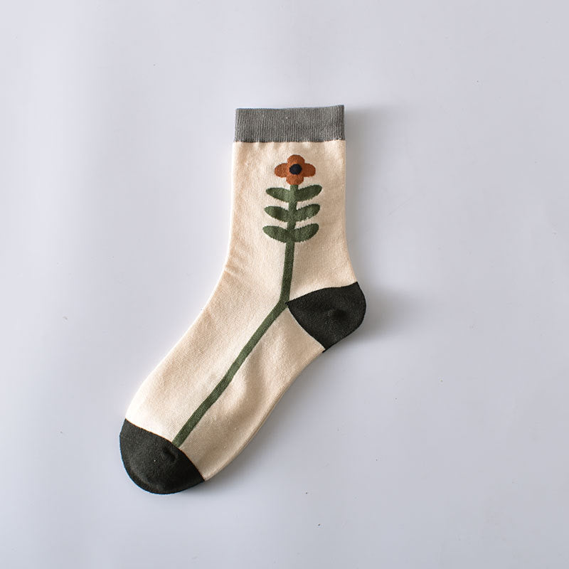 5 Pairs Women Casual Rhomboids Flower Socks