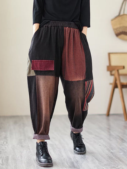 Pantalon sarouel à poches épissées en Coloblock Artsy pour femmes, printemps