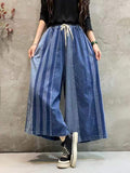 Women Spring Casual Stripe Soft Wide-leg Denim Pants