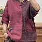 Chemise à capuche à manches mi-longues en patchwork rétro pour femmes