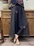 Women Vintage Stripe Spliced Patch Loose Skirt