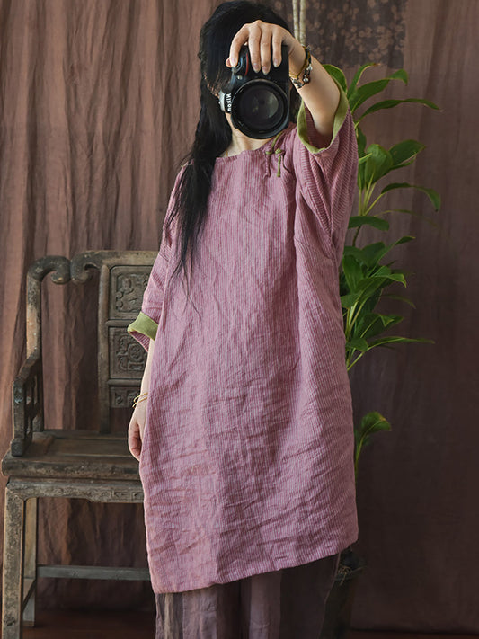 Robe Vintage à rayures de printemps pour femmes, ourlet fendu en forme de grenouille