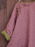 Women Vintage Spring Stripe Frog Split Hem Robe Dress