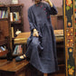 Women Chinese Style Frog Solid 100%Linen Dress