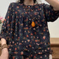 Women Vintage Floral Spliced Button Flod Loose Shirt