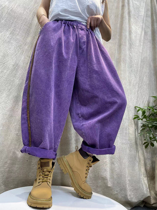 Pantalon sarouel en denim ample délavé rétro pour femmes