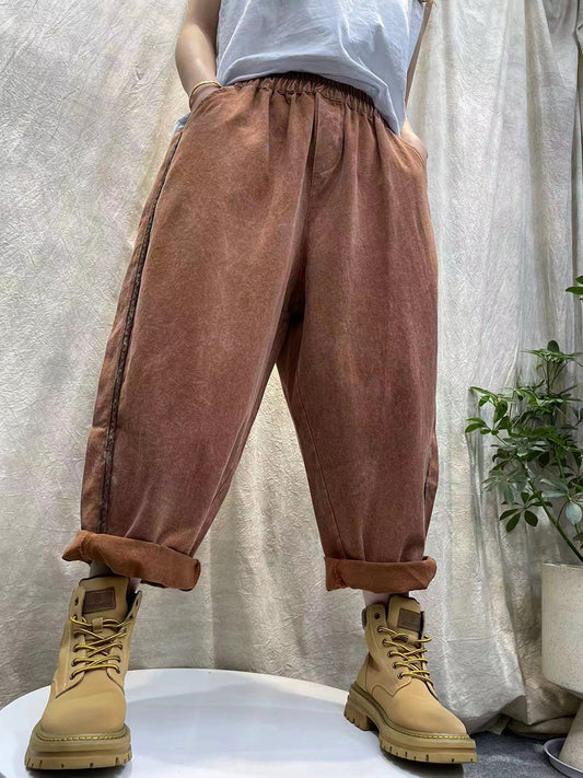 Pantalon sarouel en denim ample délavé rétro pour femmes