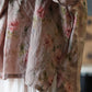 Chemise en lin ample à col en v et ourlet fendu à fleurs vintage pour femmes