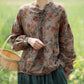 Women Prairie Chic Artsy Rose Drawstring Loose Shirt