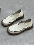 Women Retro Summer Solid Leather Hollow Out Flat Shoes
