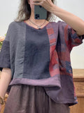 Women Summer Irregular Spliced Stitching Ramie Shirt