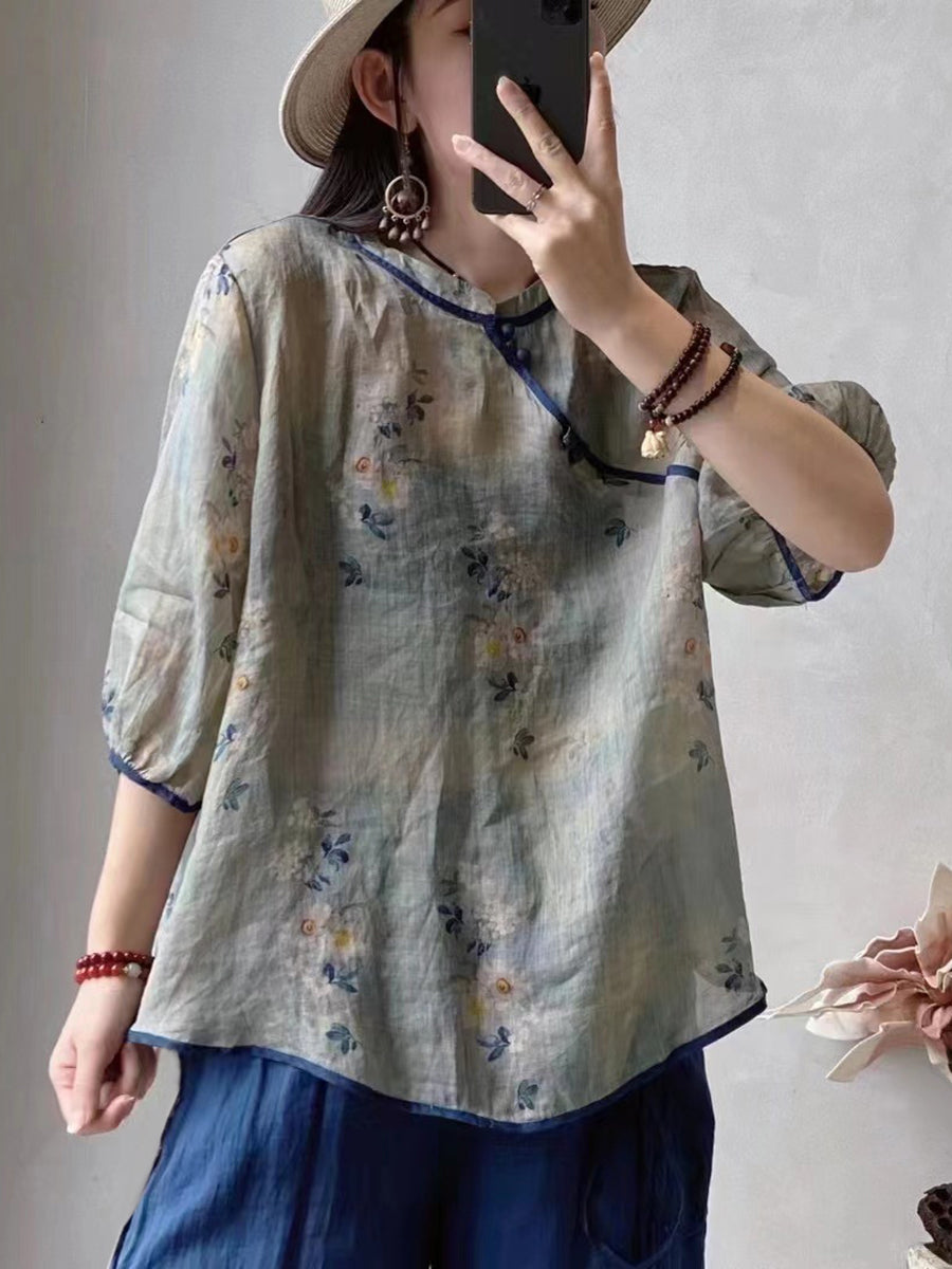 Chemise pull ethnique d'été pour femmes, imprimé fleur de grenouille