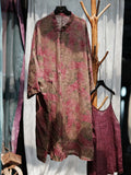 Women Vintage Flower Tie-dye Frog Linen Shirt Coat