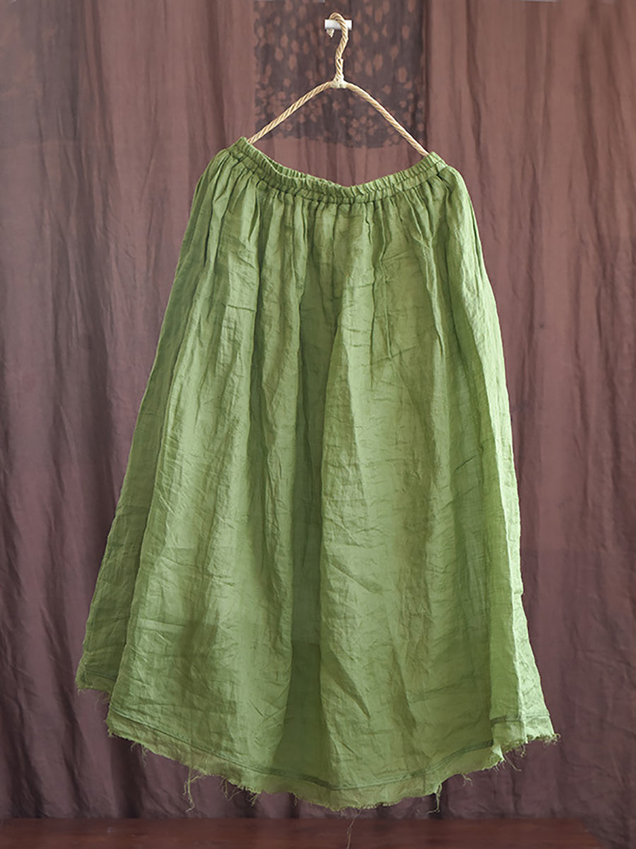 Women Artsy Solid Summer Thin Burrs Ramie Skirt